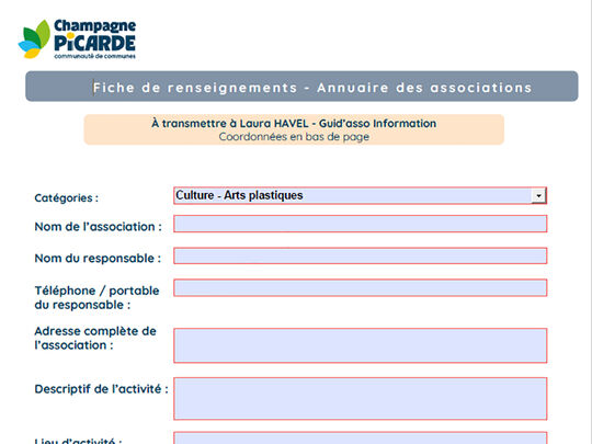 Actualisez les informations de votre association ou ajoutez votre association à l'annuaire des associations de la champagne picarde.