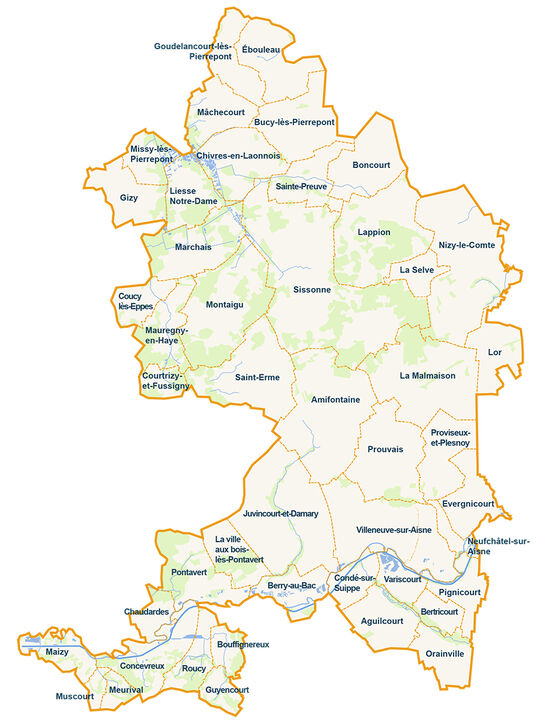 Carte des 46 communes de la Communauté de Communes de la Champagne Picarde
