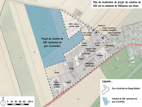 Plan de localisation du projet de création de la ZAC de Villeneuve-sur-Aisne en Champagne Picarde